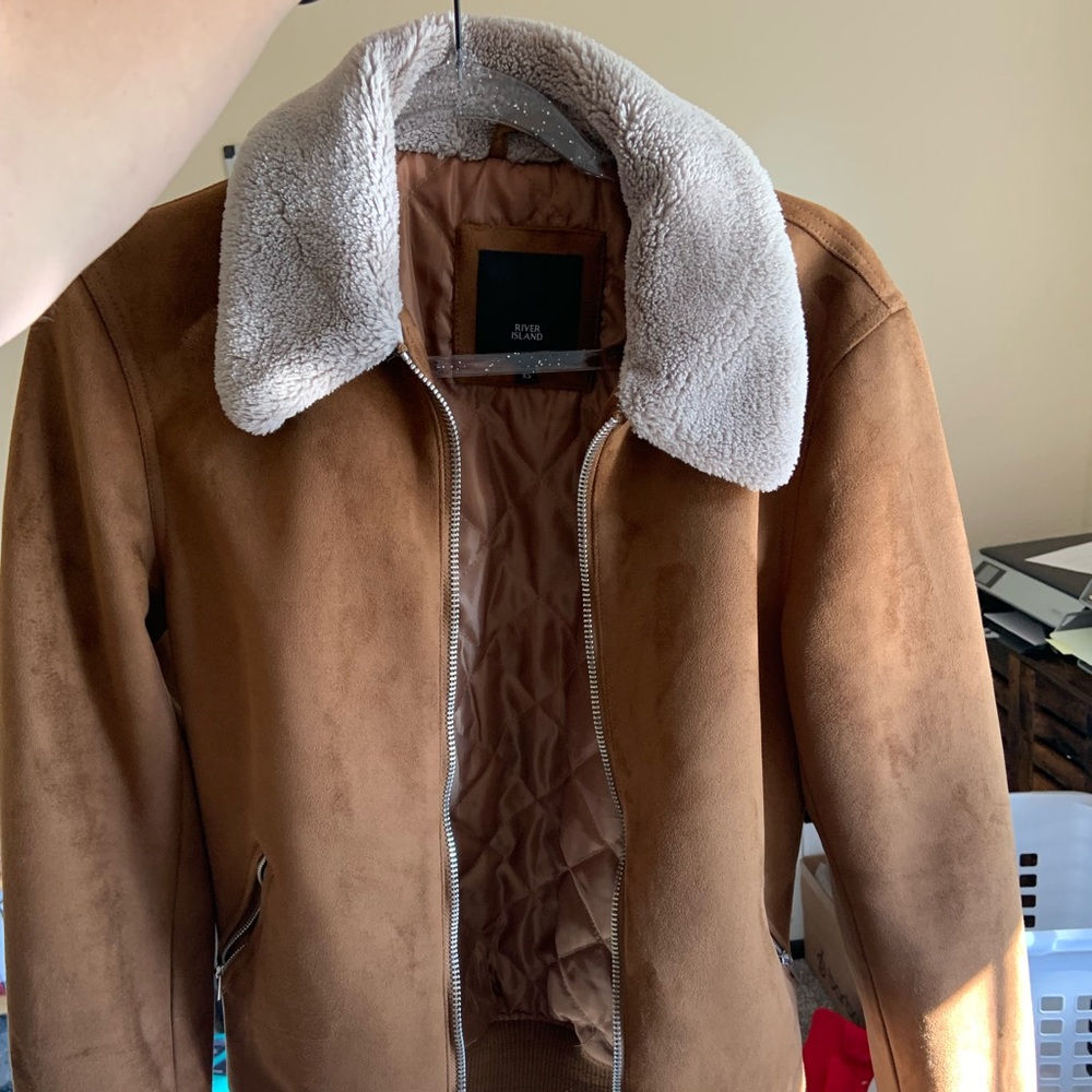 River Island Shearling Suede Bomber